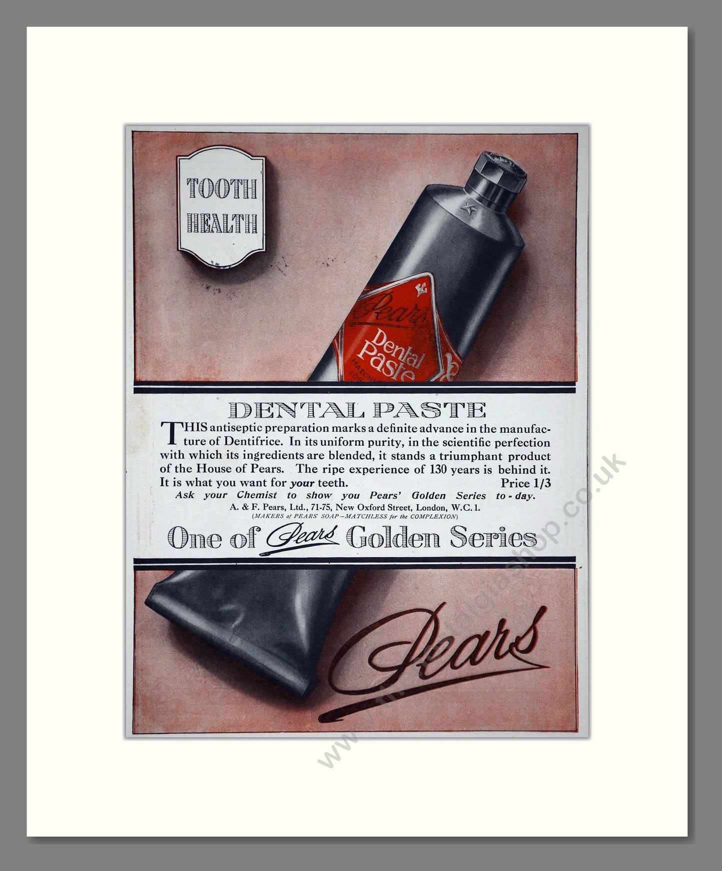 Pears - Dental Paste. Vintage Advert 1919 (ref AD65189)