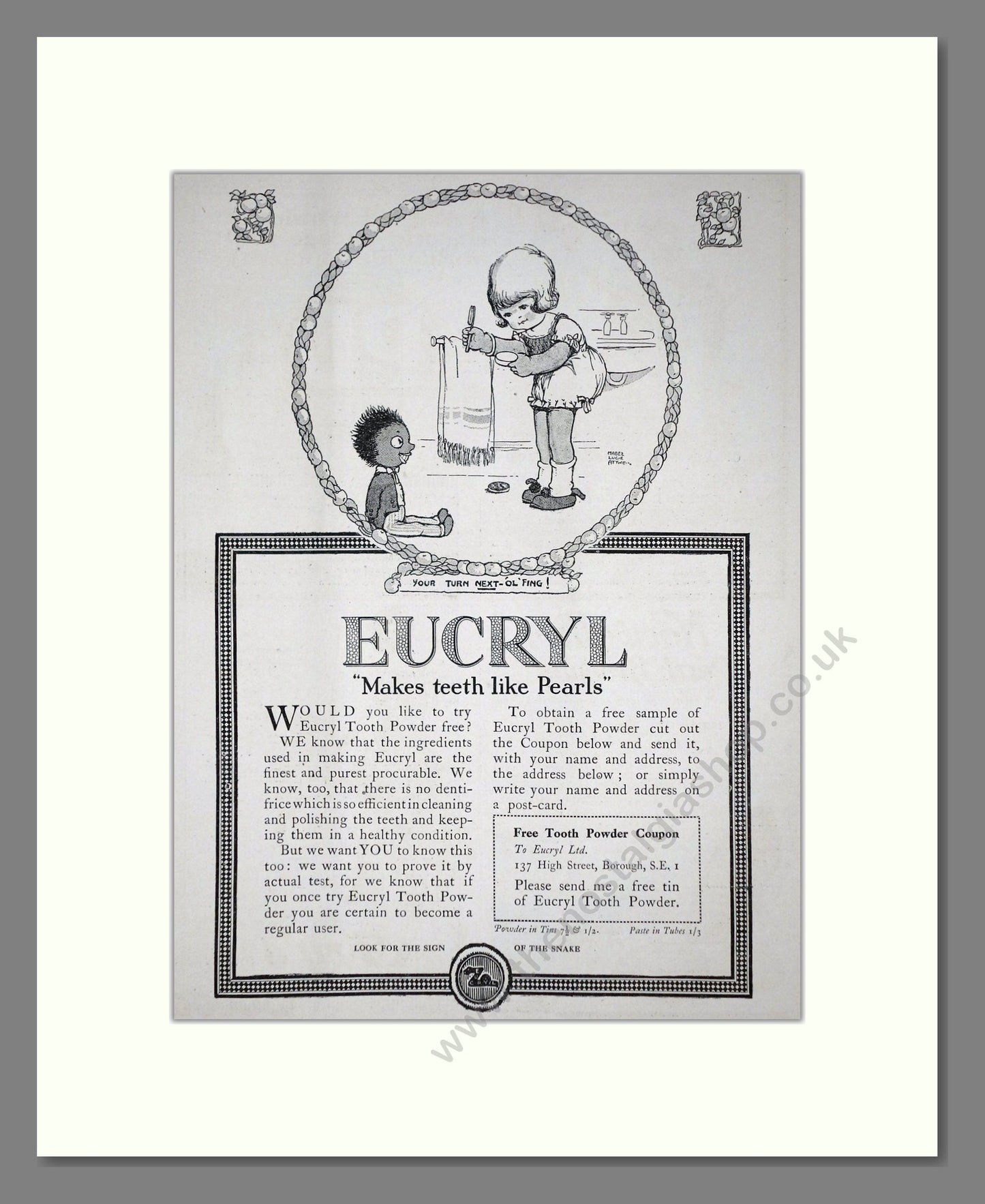 Eucryl - Tooth Powder. Vintage Advert 1920 (ref AD65195)