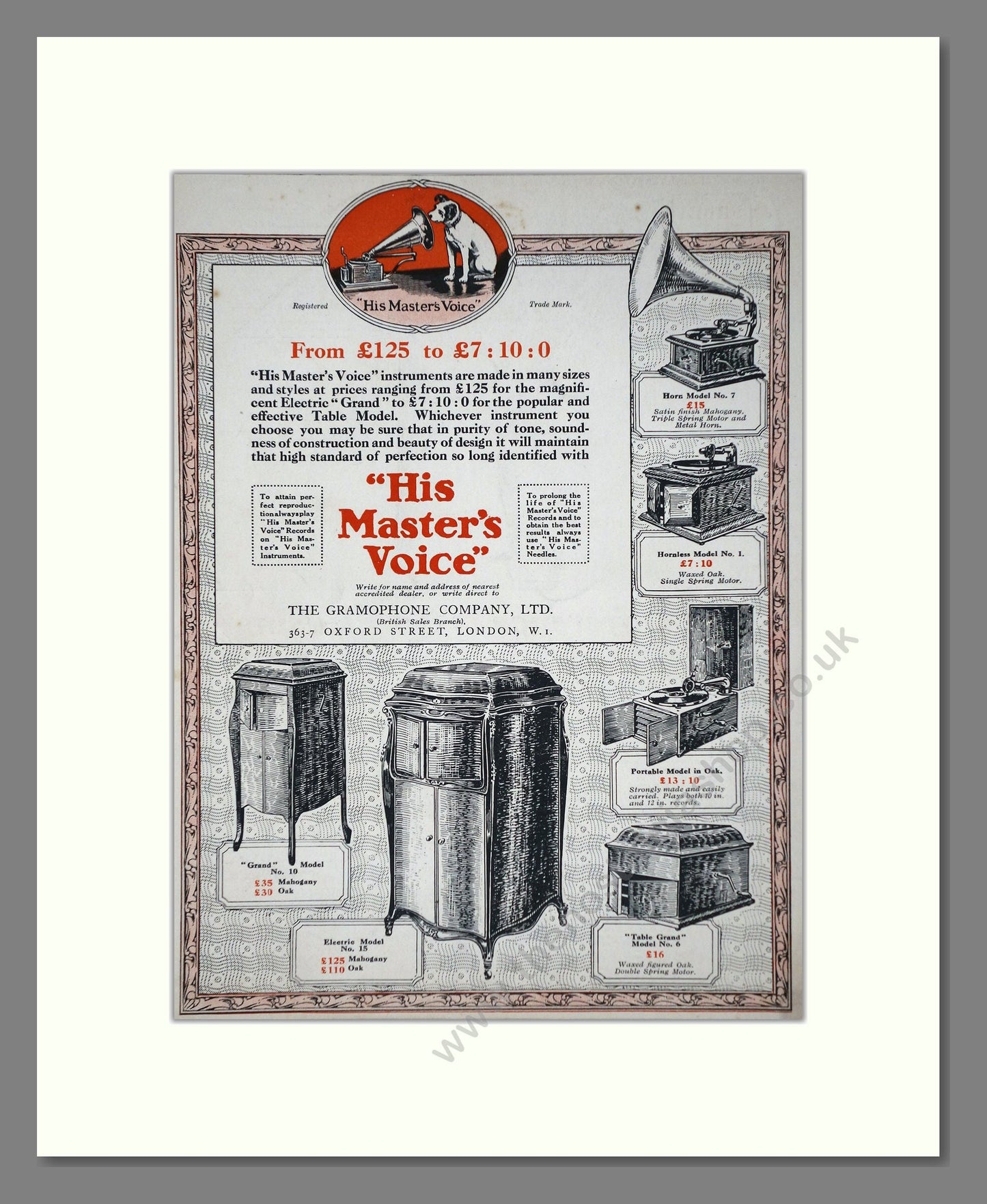 HMV His Master's Voice - Various Gramophones. Vintage Advert 1921 (ref AD65113)