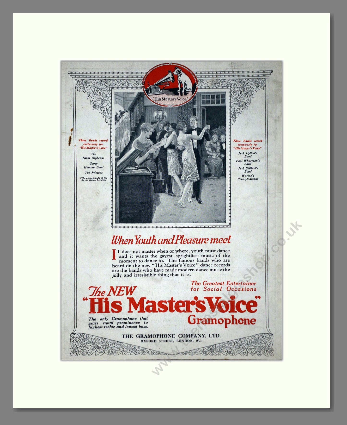 HMV His Master's Voice - When Youth And Pleasure Meet. Vintage Advert 1927 (ref AD65115)