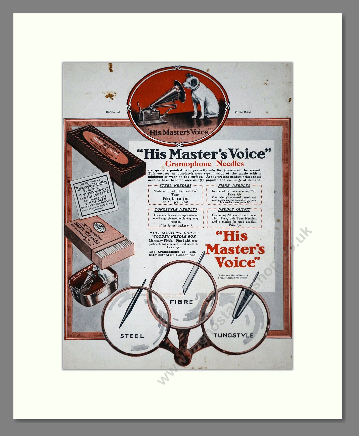 HMV His Master's Voice - Gramophone Needles. Vintage Advert 1921 (ref AD65117)