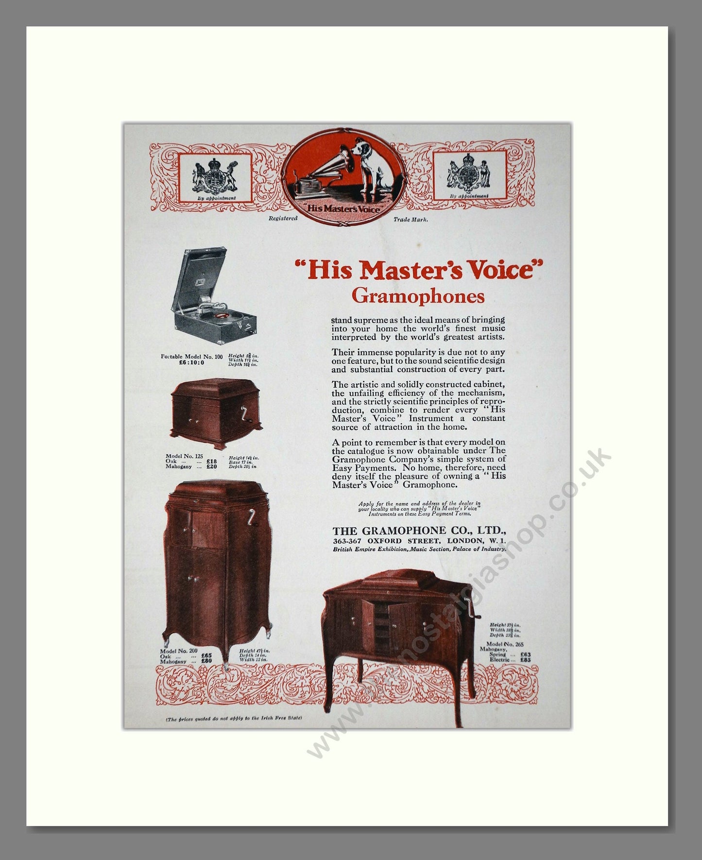 HMV His Master's Voice - Gramophones. Vintage Advert 1924 (ref AD65131)