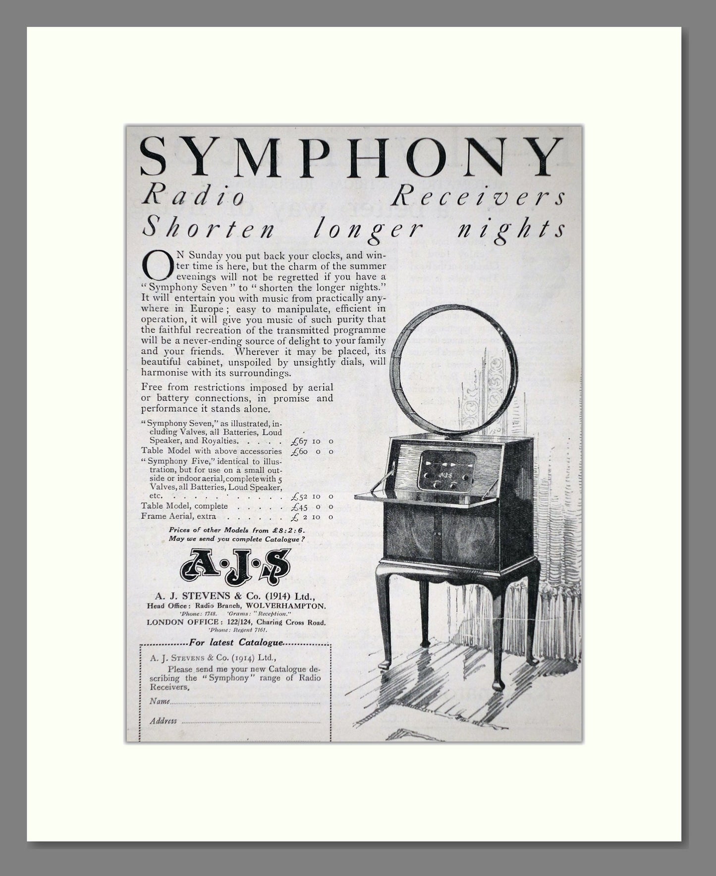 Symphony - Radio Receivers. Vintage Advert 1926 (ref AD65164)