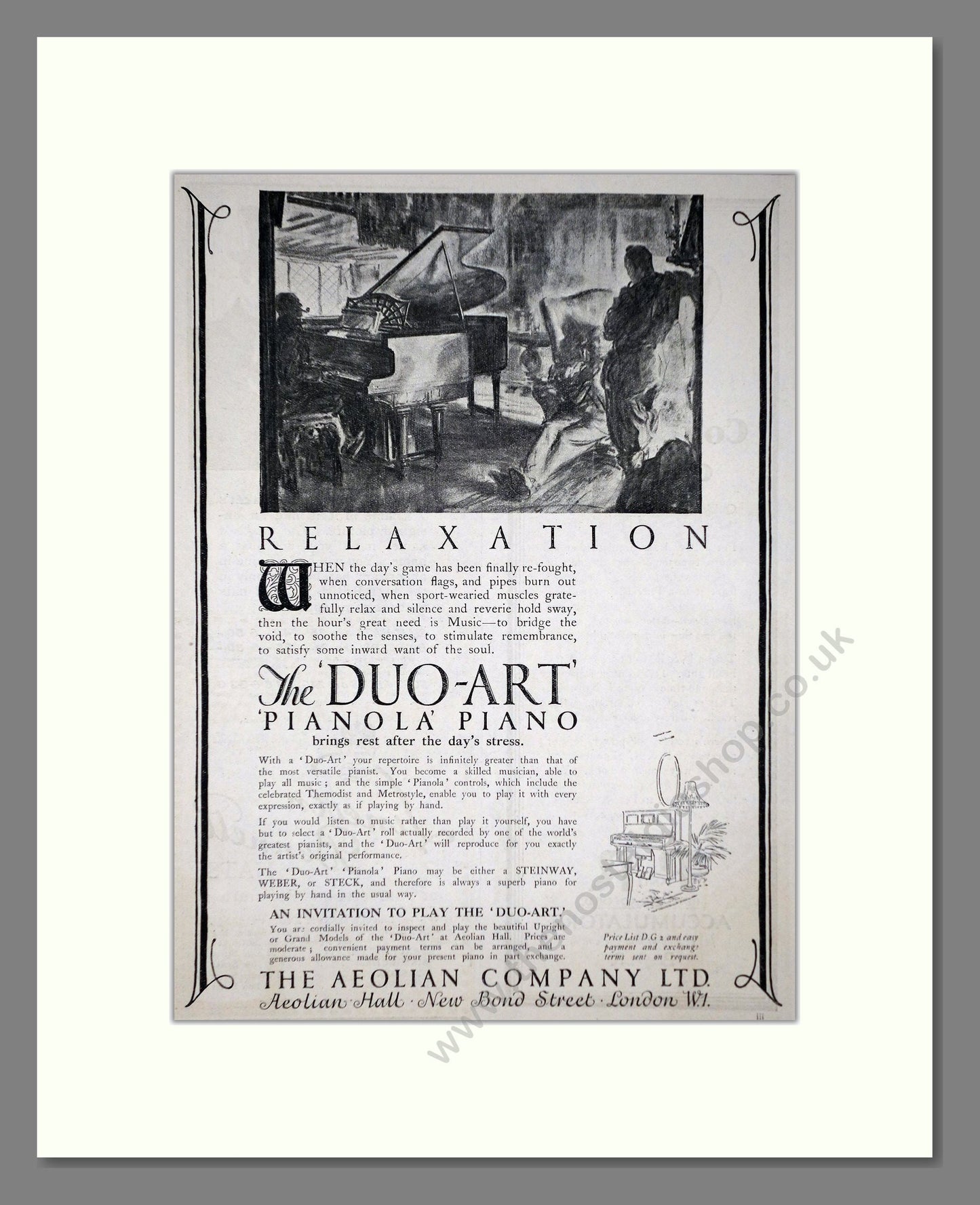 Aeolian Company - Pianola Piano Duo-Art. Vintage Advert 1926 (ref AD65413)