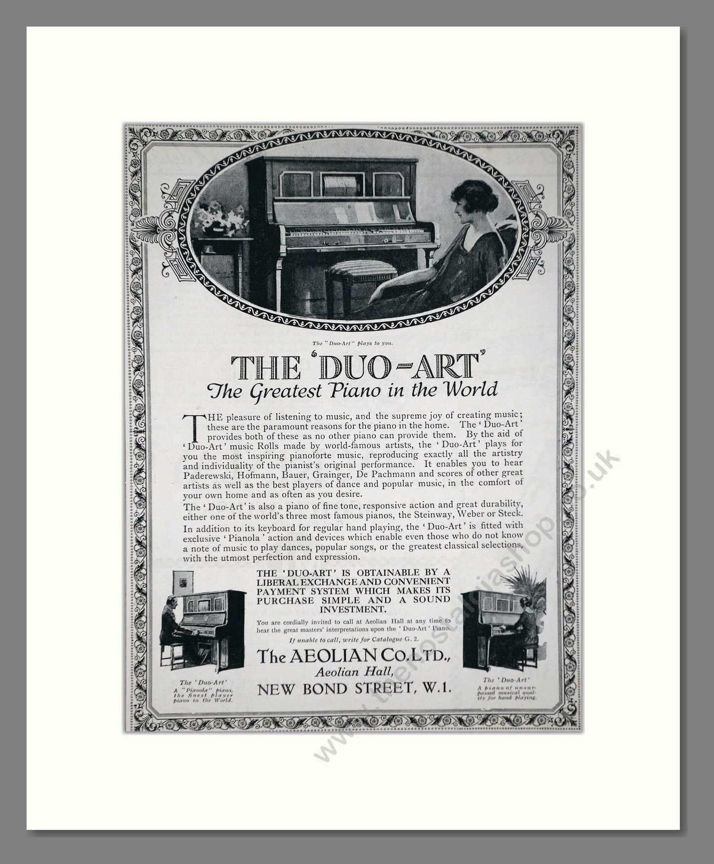 Aeolian Company - Pianola Piano Duo-Art. Vintage Advert 1924 (ref AD65415)
