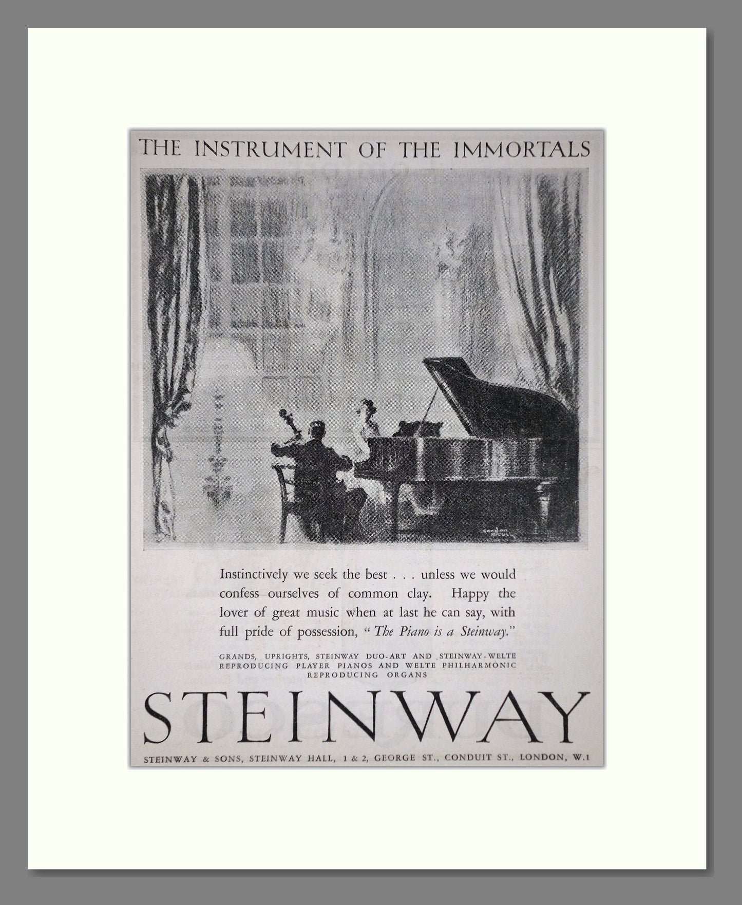 Steinway - Piano. Vintage Advert 1927 (ref AD65423)