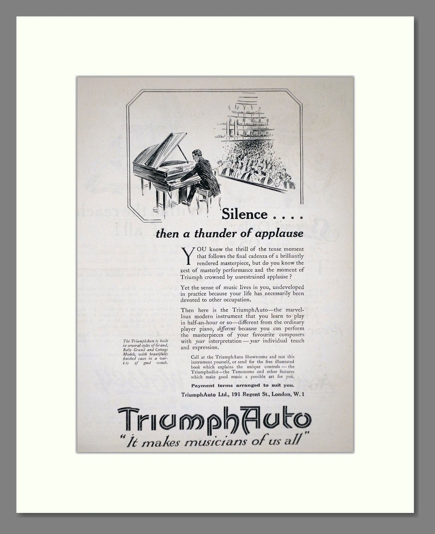 Triumphauto - Piano. Vintage Advert 1921 (ref AD65430)