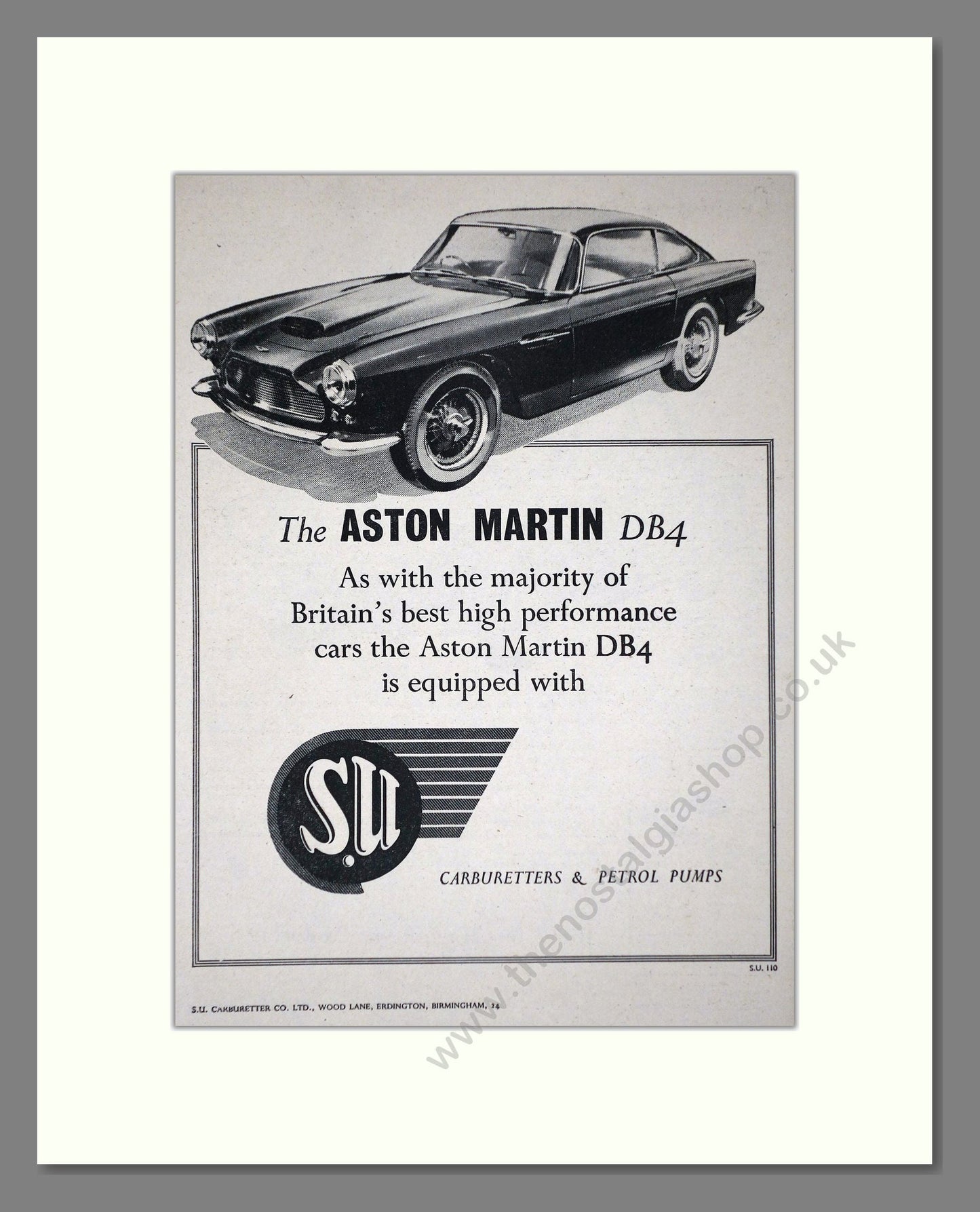 Aston Martin - DB4. Vintage Advert 1958 (ref AD65208)
