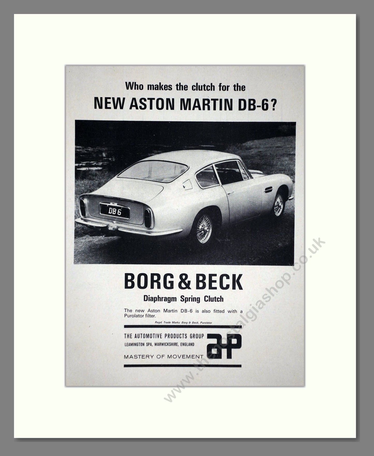 Aston Martin - DB6. Vintage Advert 1965 (ref AD65212)