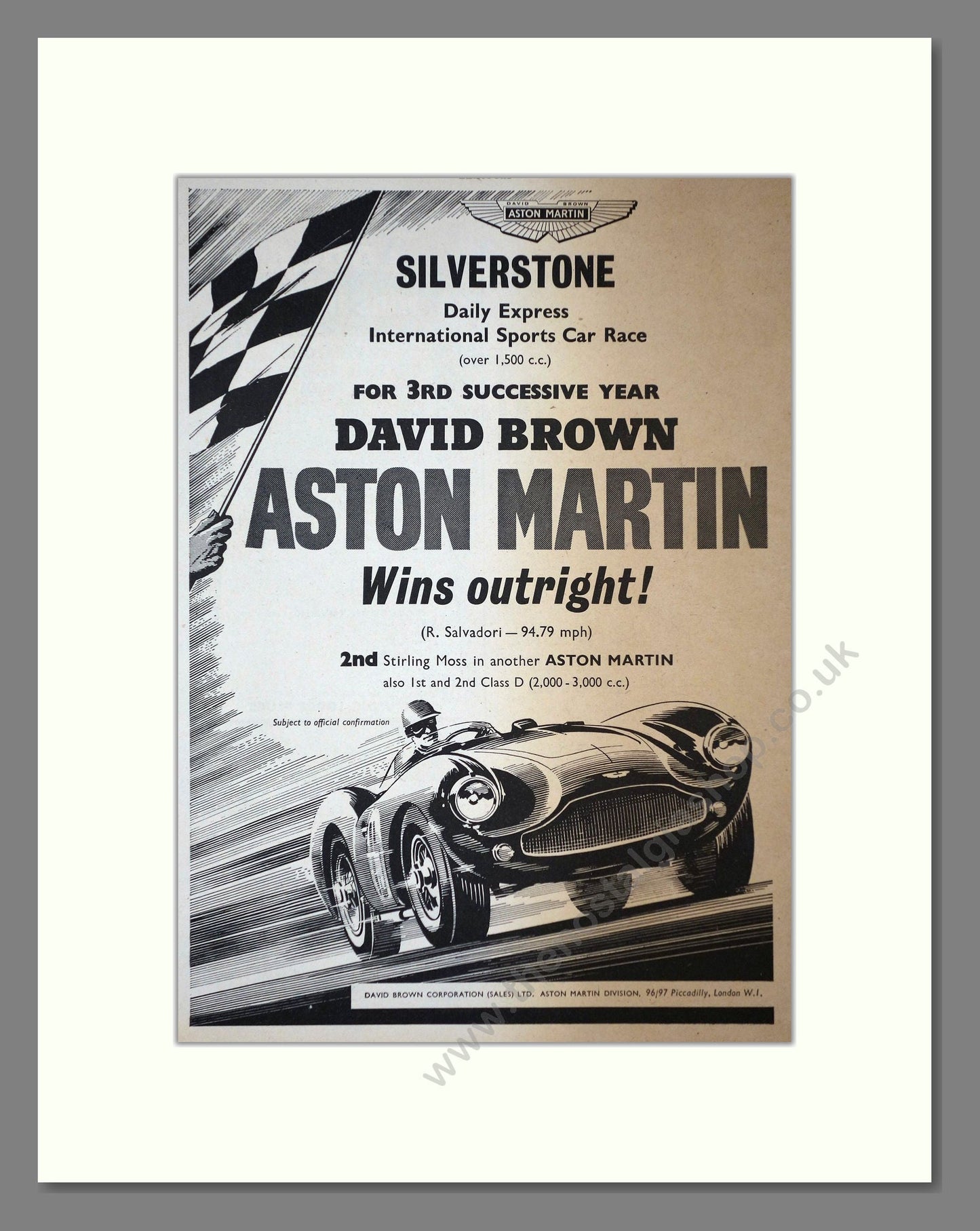 Aston Martin - Silverstone Winner. Vintage Advert 1956 (ref AD65215)