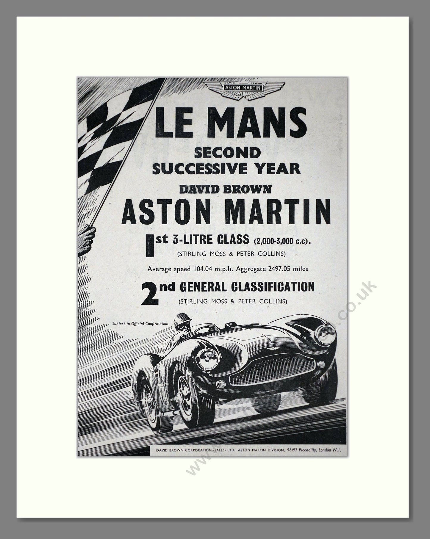 Aston Martin - Le Mans Winner. Vintage Advert 1956 (ref AD65216)