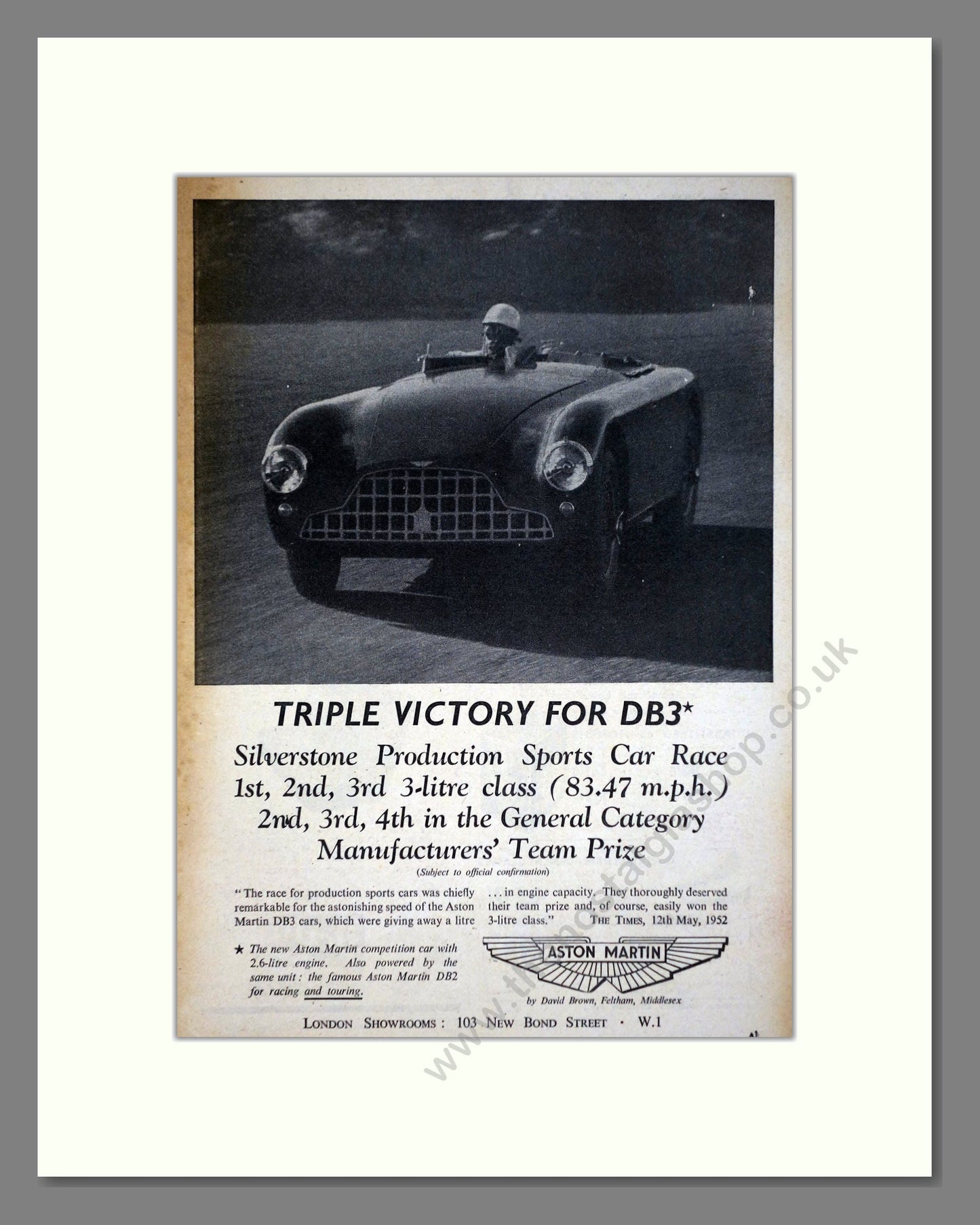 Aston Martin - Silverstone Winner. Vintage Advert 1952 (ref AD65219)
