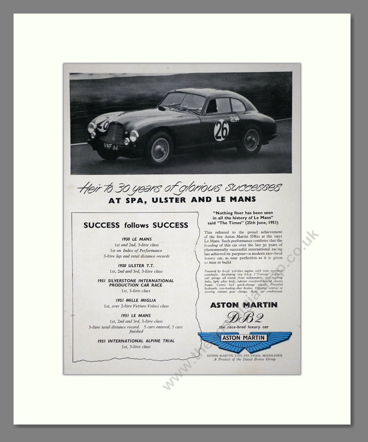 Aston Martin - DB2. Vintage Advert 1951 (ref AD65241)