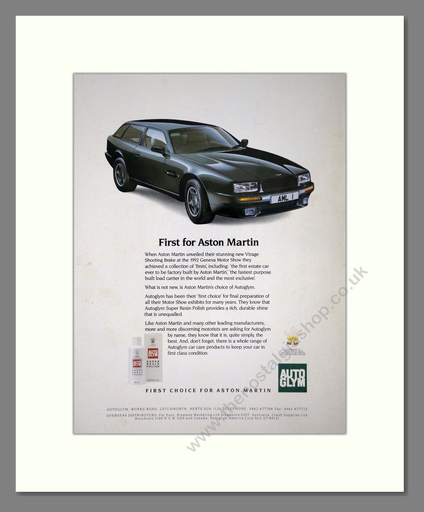 Aston Martin - Autoglym. Vintage Advert 1992 (ref AD65244)