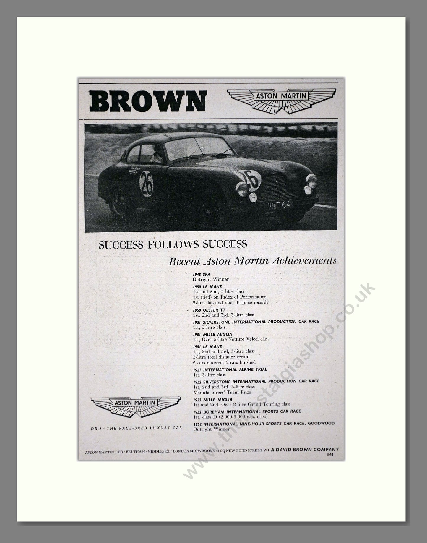 Lagonda - Mark II Saloon (Double Advert). Vintage Advert 1952 (ref AD65256)