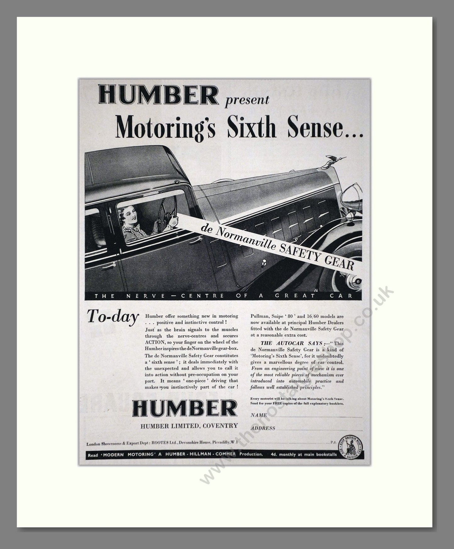 Humber - Safety Gear. Vintage Advert 1935 (ref AD65260)