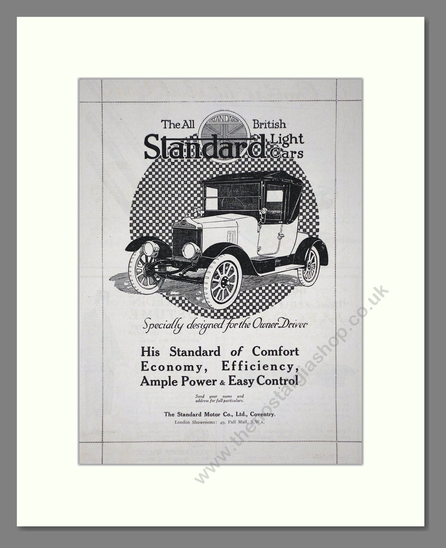 Standard - Light Cars. Vintage Advert 1920 (ref AD65271)