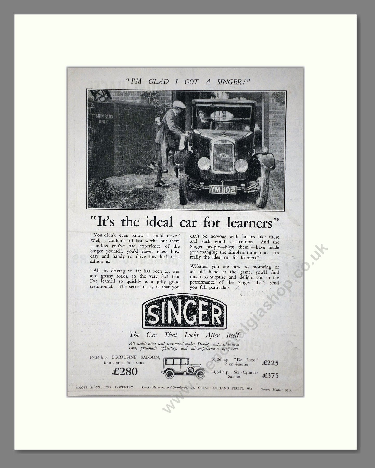 Singer - Limousine Saloon. Vintage Advert 1926 (ref AD65273)