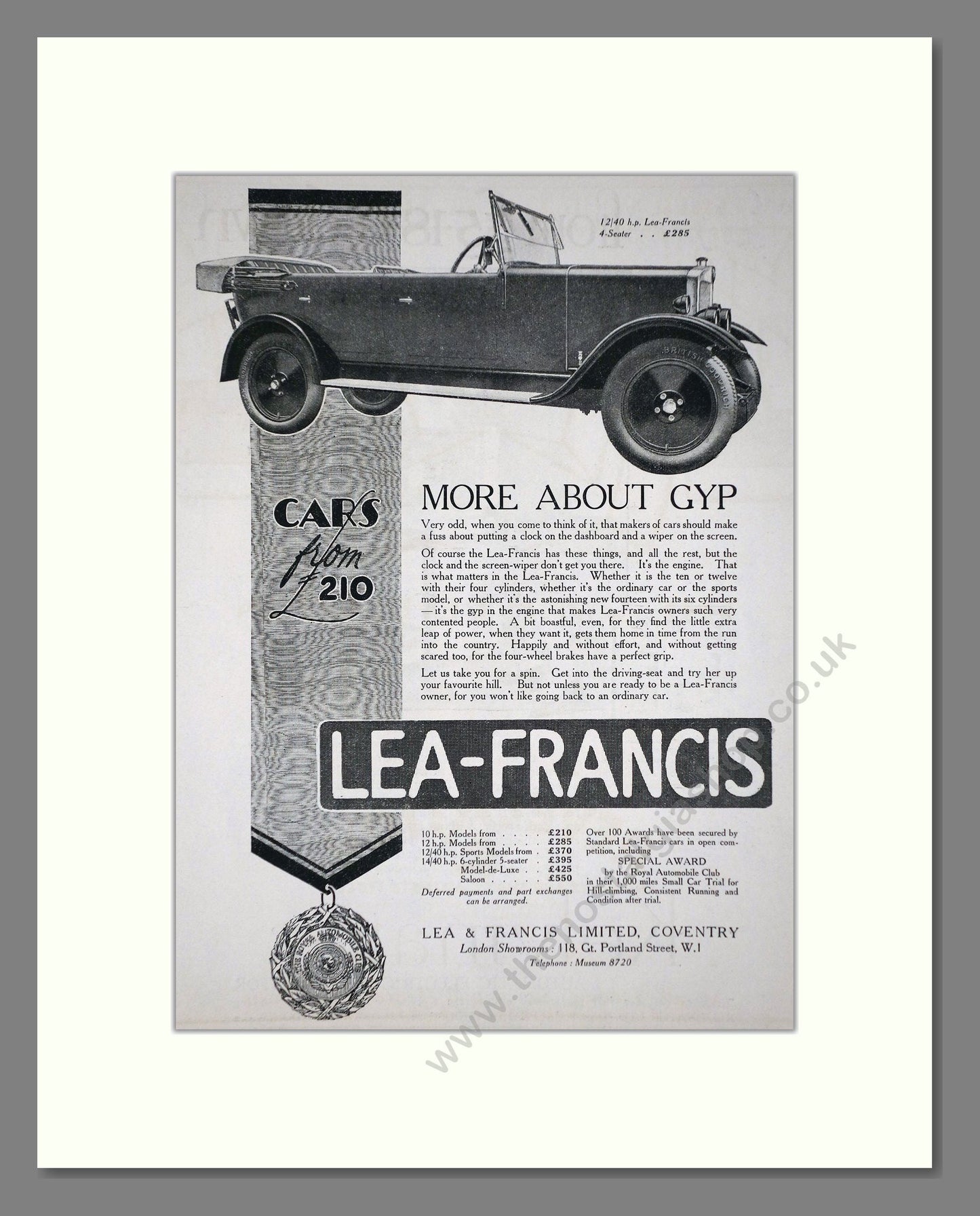 Lea Francis - 12/40 4 Seater. Vintage Advert 1927 (ref AD65274)