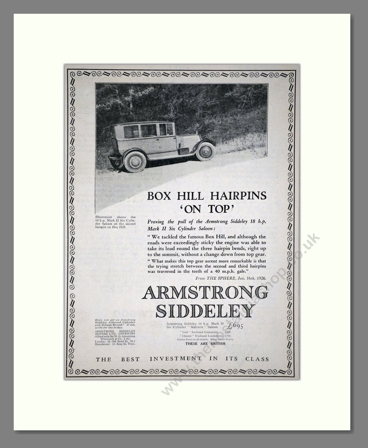 Armstrong Siddeley - Mark II Six Sylinder. Vintage Advert 1926 (ref AD65294)
