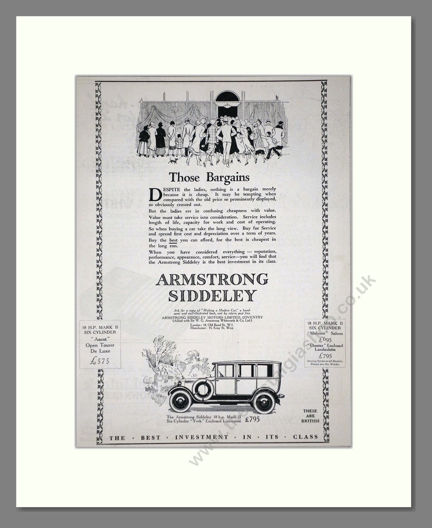 Armstrong Siddeley - York Limousine. Vintage Advert 1926 (ref AD65295)