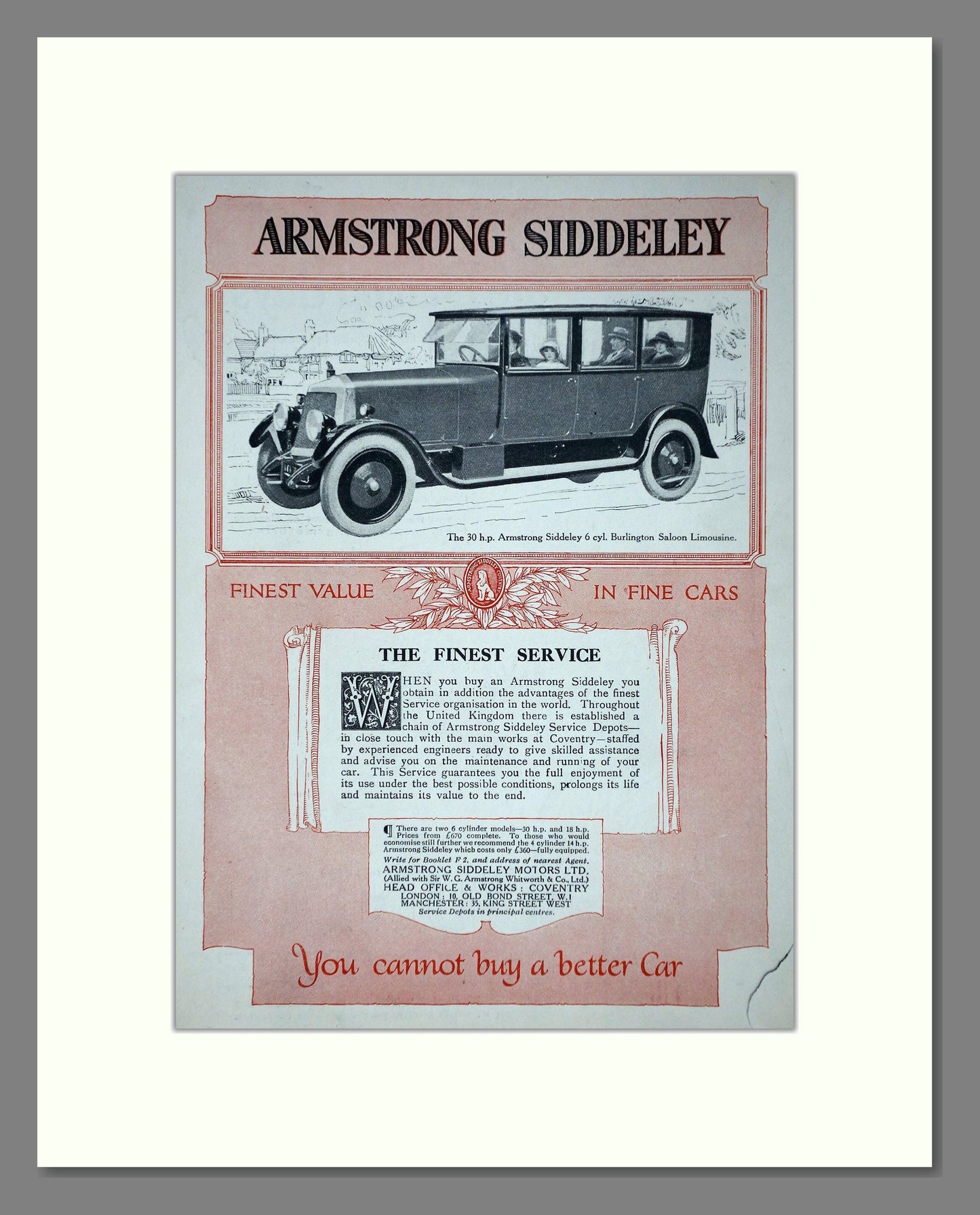 Armstrong Siddeley - Burlington Saloon. Vintage Advert 1924 (ref AD65296)