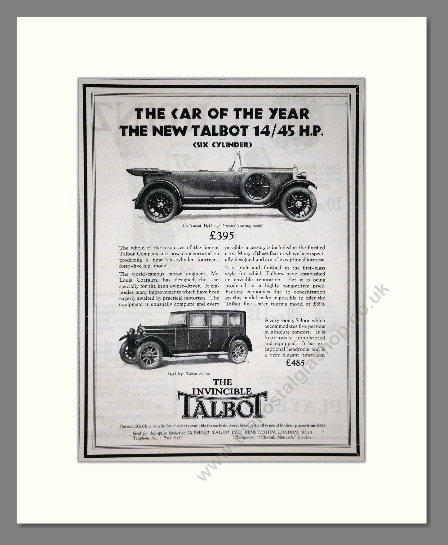 Talbot - 14/45. Vintage Advert 1926 (ref AD65309)
