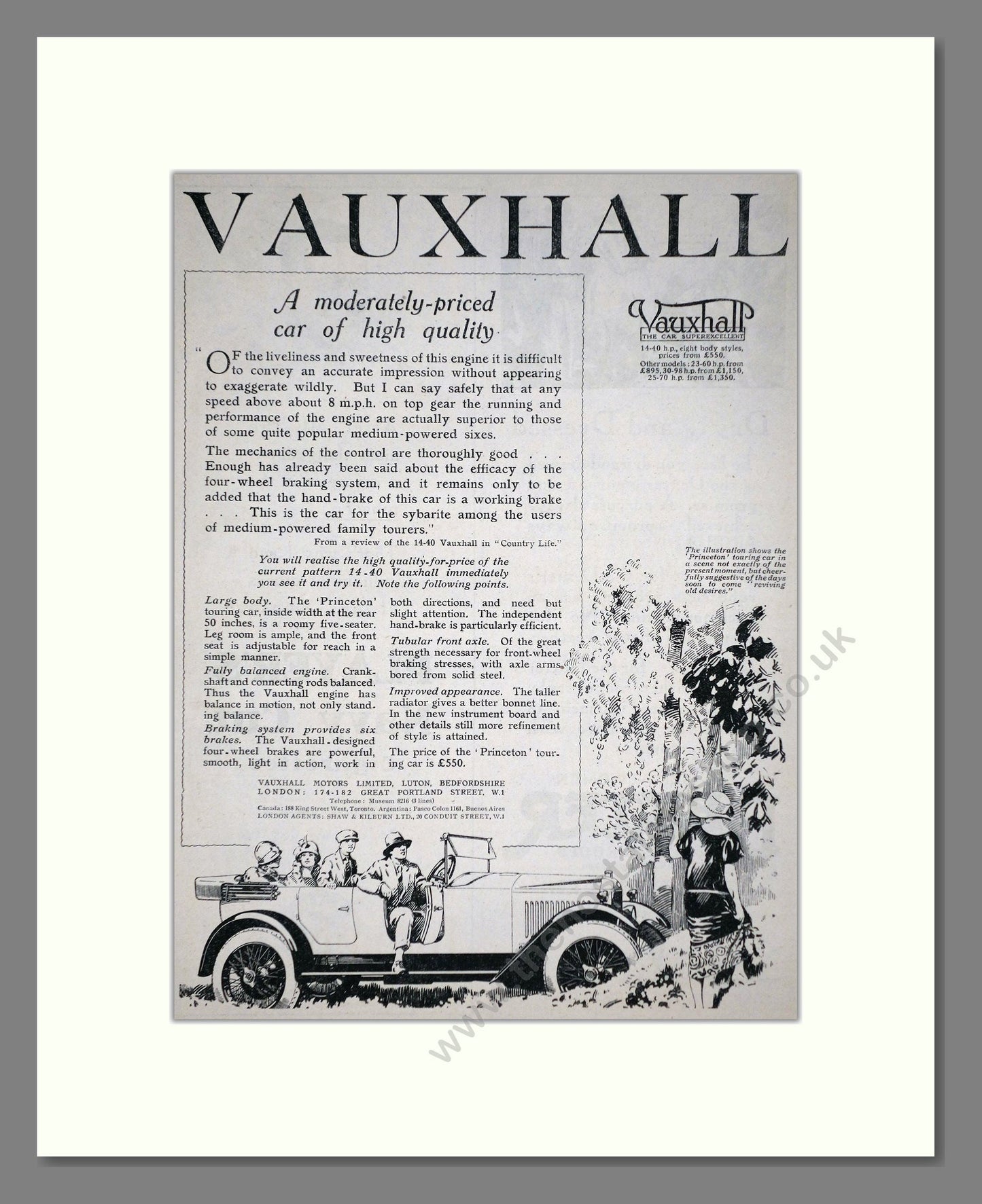 Vauxhall - Princeton. Vintage Advert 1926 (ref AD65316)