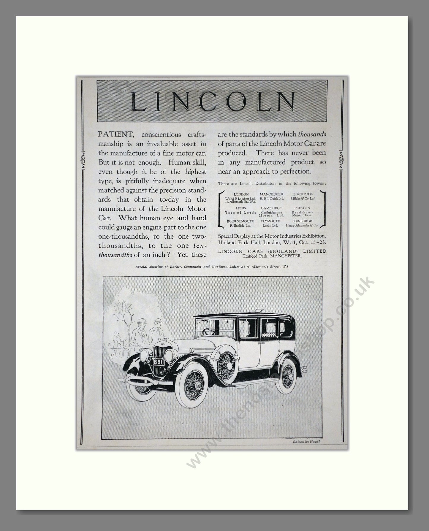 Lincoln - Saloon. Vintage Advert 1926 (ref AD65329)