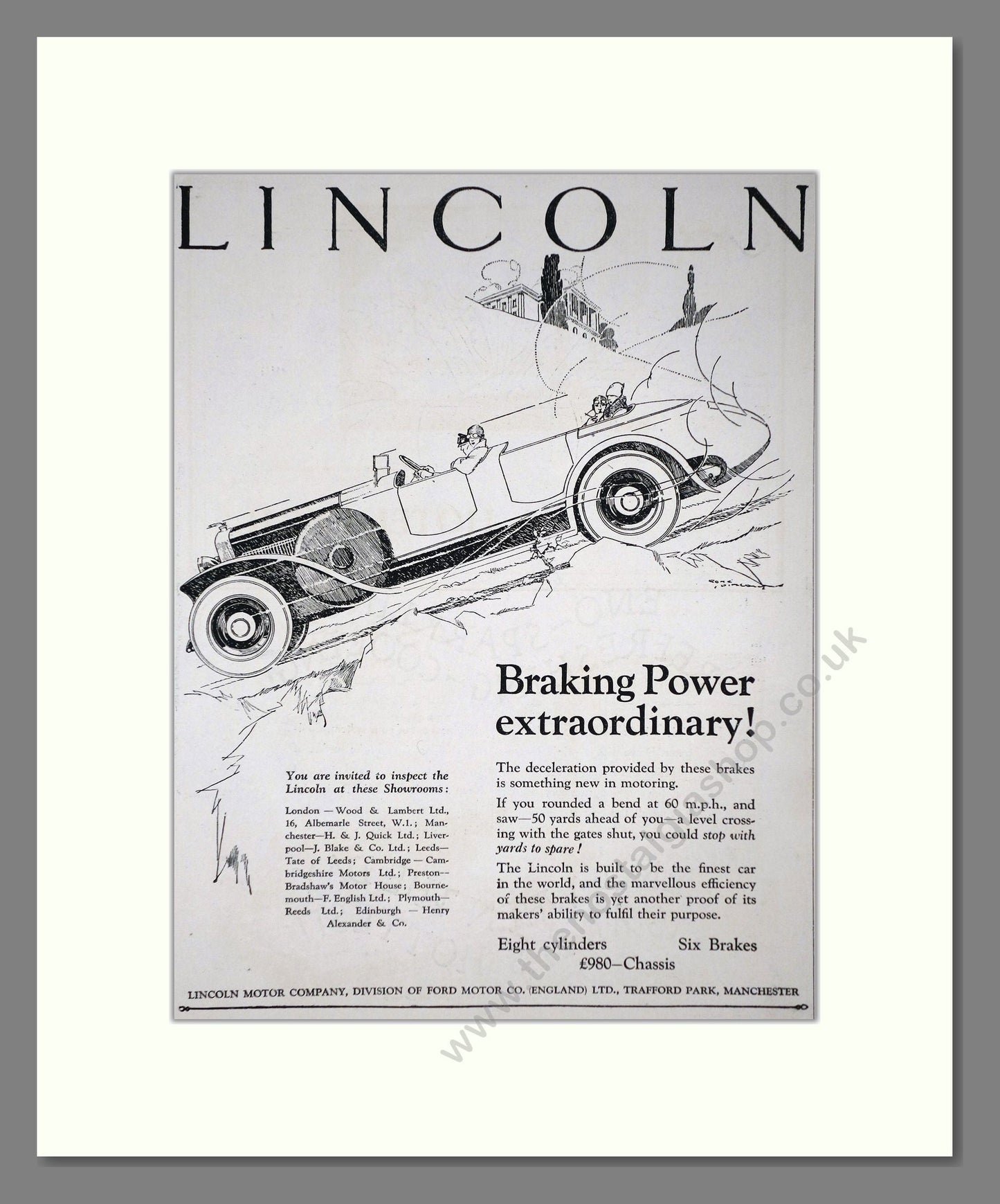 Lincoln - Braking Power. Vintage Advert 1927 (ref AD65331)