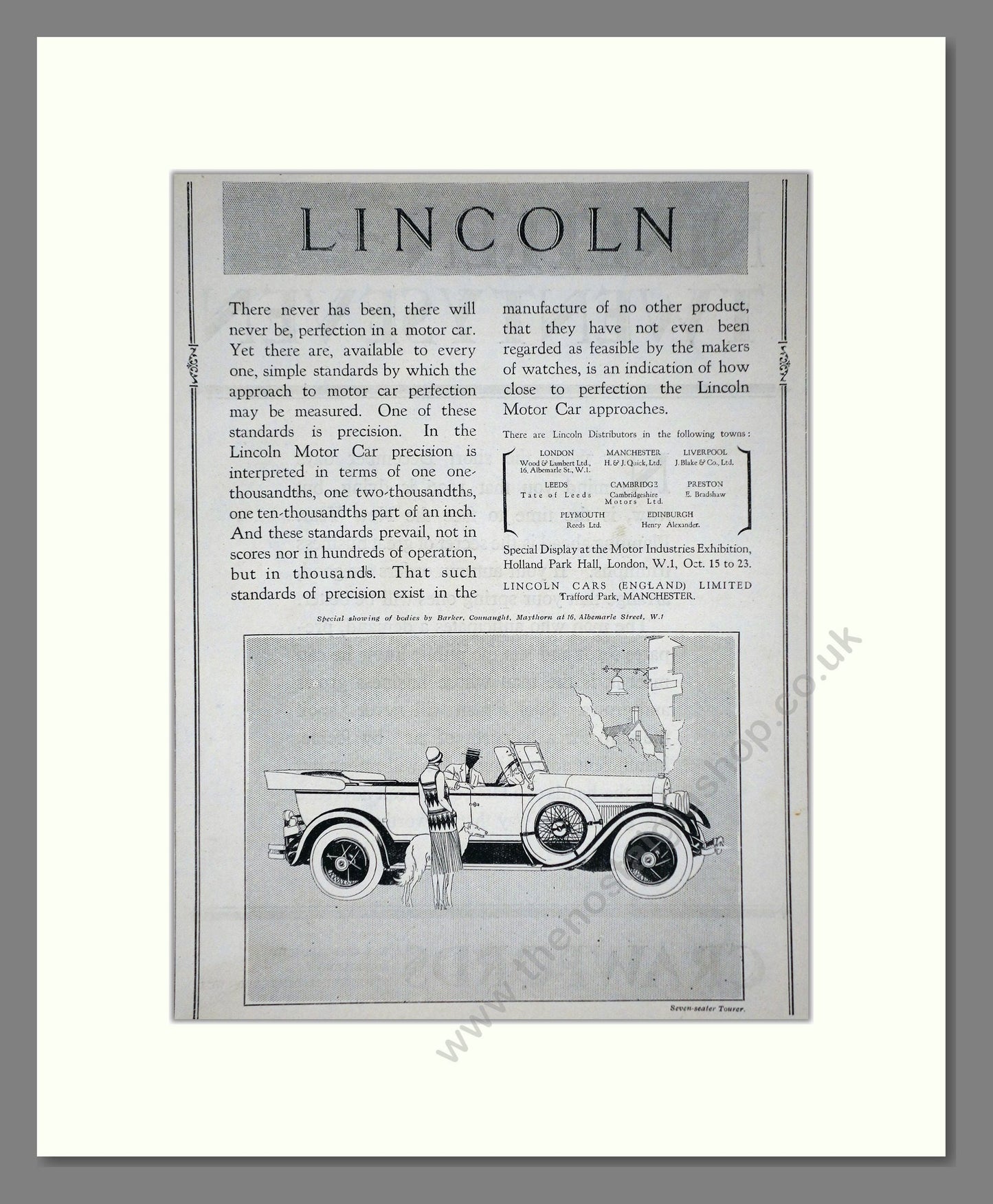 Lincoln - Seven Seater Tourer. Vintage Advert 1926 (ref AD65333)