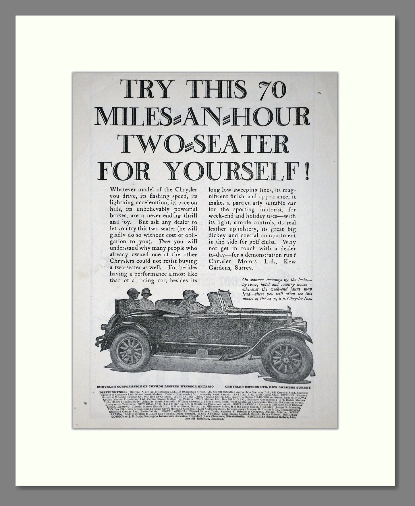 Chrysler - Six. Vintage Advert 1926 (ref AD65347)