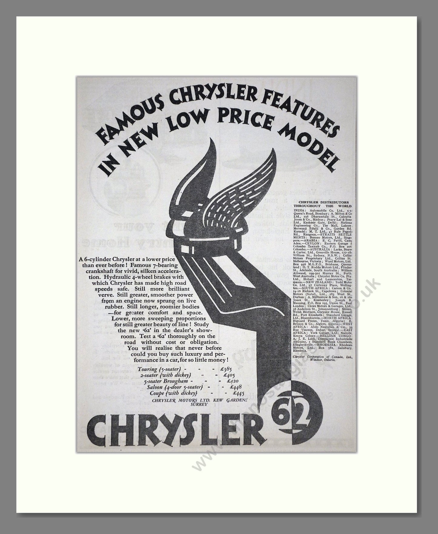 Chrysler - 62. Vintage Advert 1927 (ref AD65360)