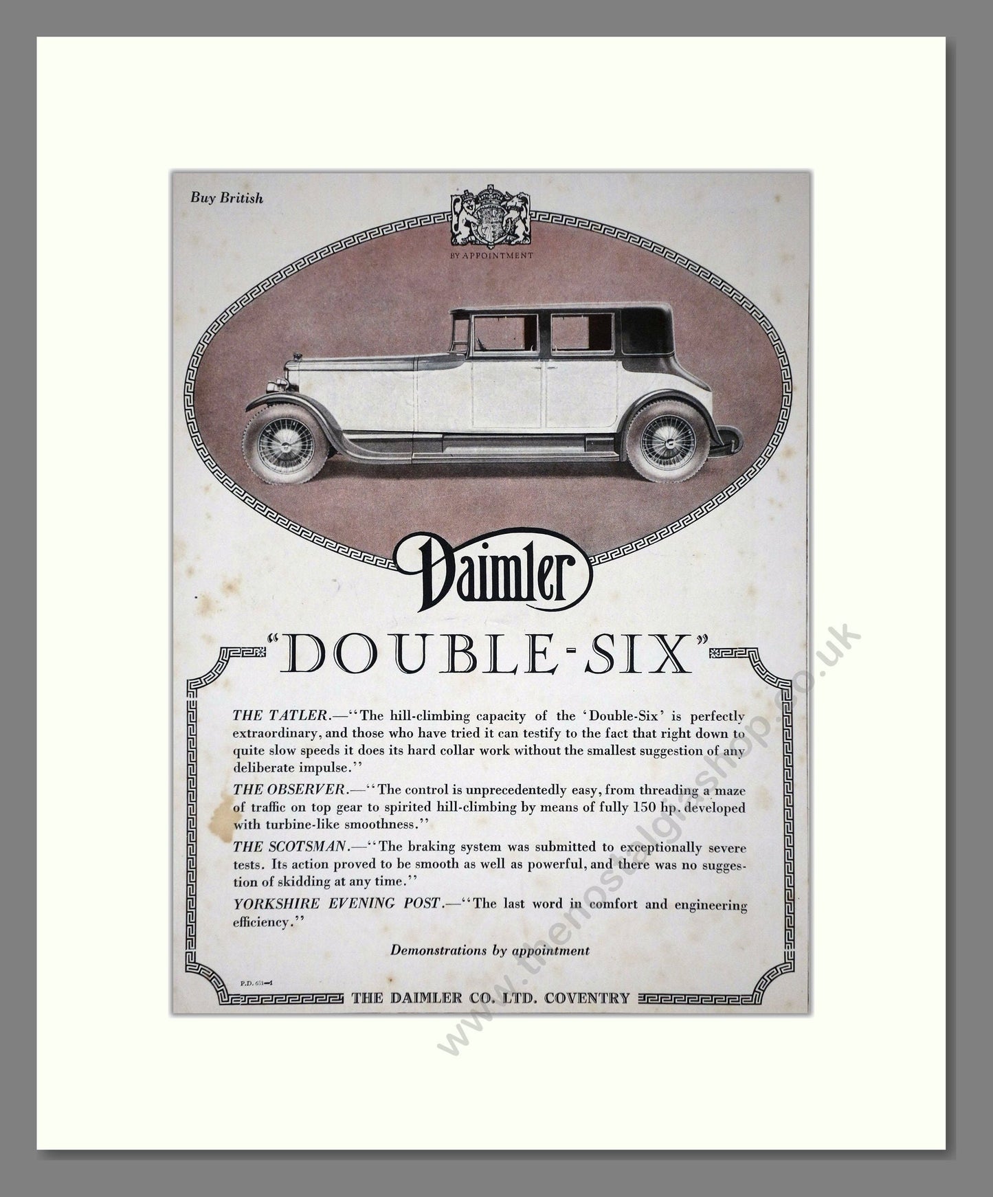 Daimler - Double Six. Vintage Advert 1927 (ref AD65375)