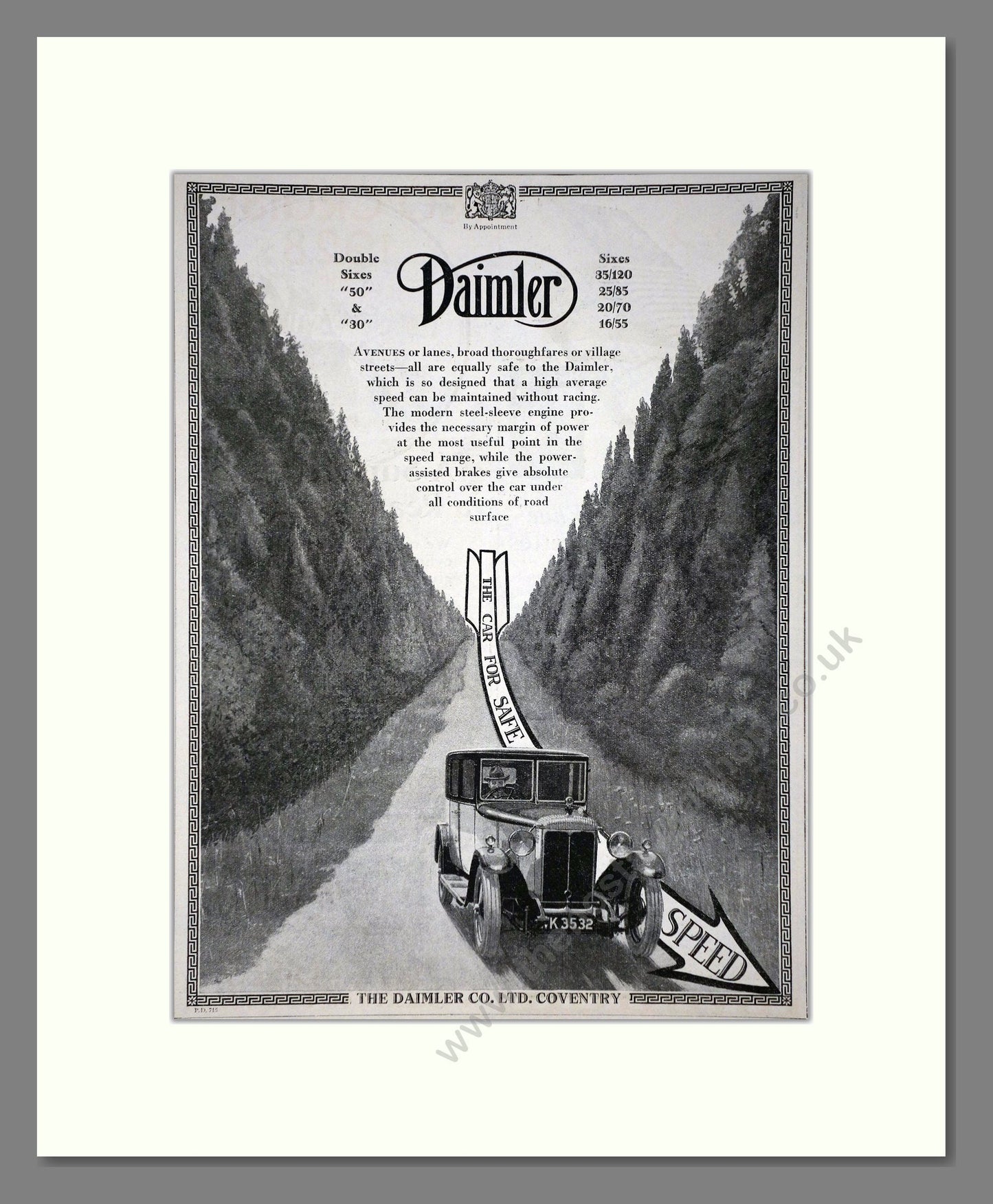 Daimler - The Car For Safe Speed. Vintage Advert 1927 (ref AD65380)