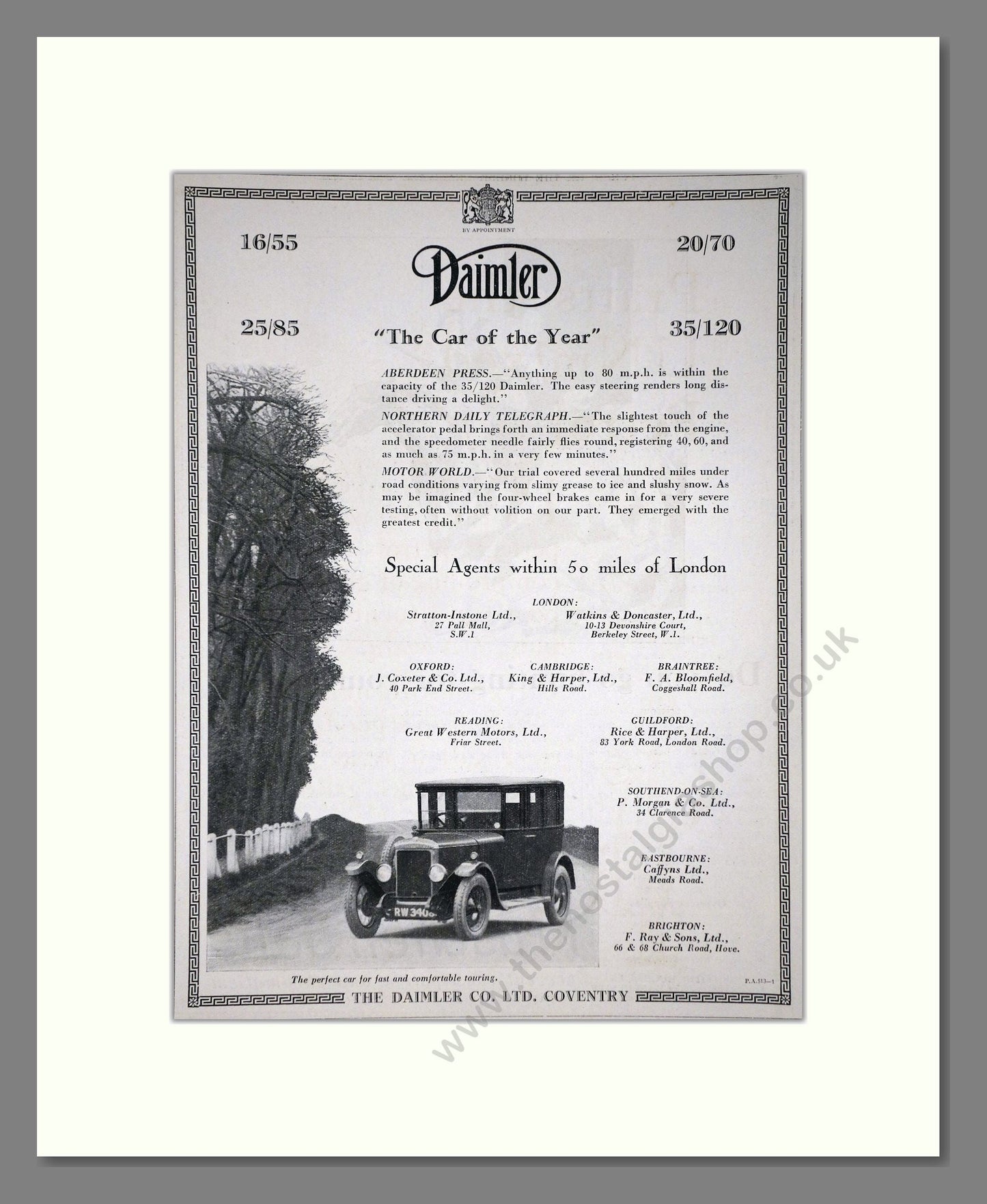 Daimler - Car Of The Year (16/55, 20/70, 25/85, 35/120). Vintage Advert 1926 (ref AD65383)