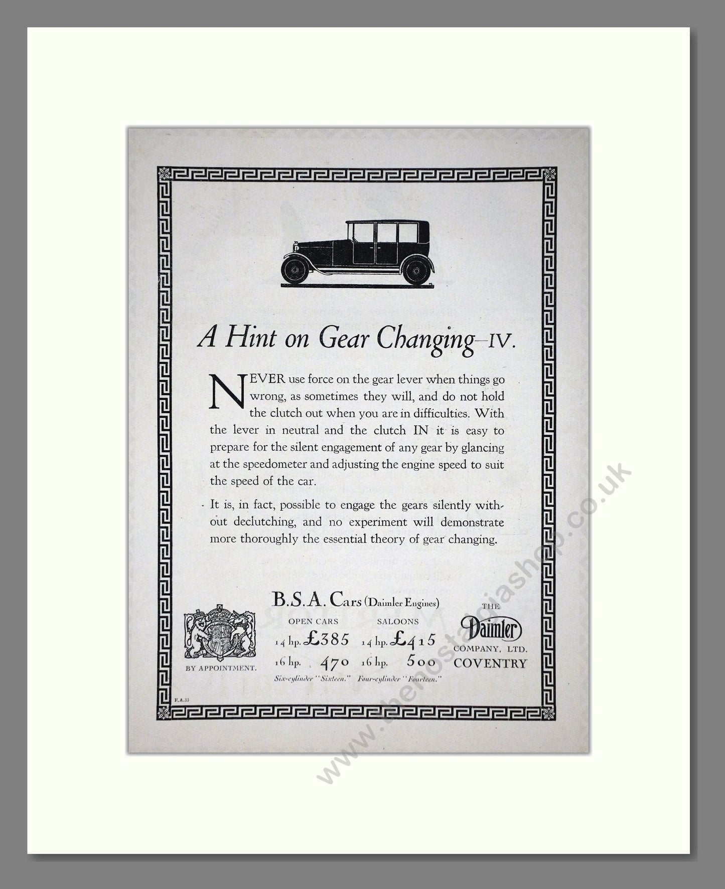 Daimler - Hint On Gear Changing IV. Vintage Advert 1924 (ref AD65403)