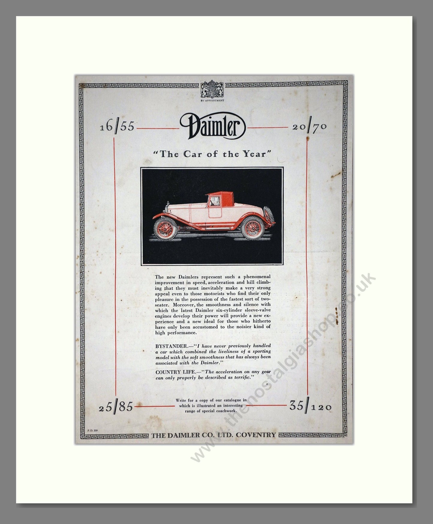 Daimler - Car Of The Year (16/55, 20/70, 25/85, 35/120). Vintage Advert 1926 (ref AD65405)