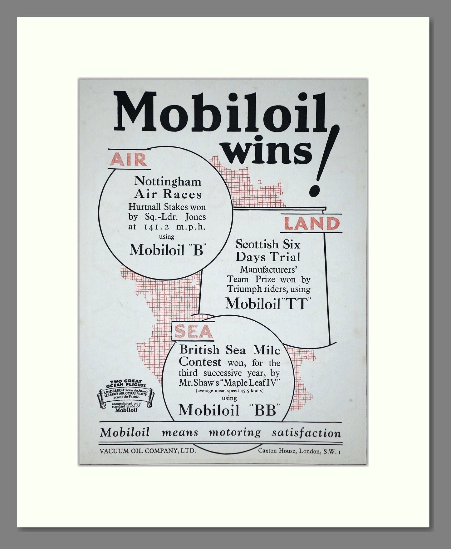 Mobiloil - Race Wins. Vintage Advert 1927 (ref AD65585)