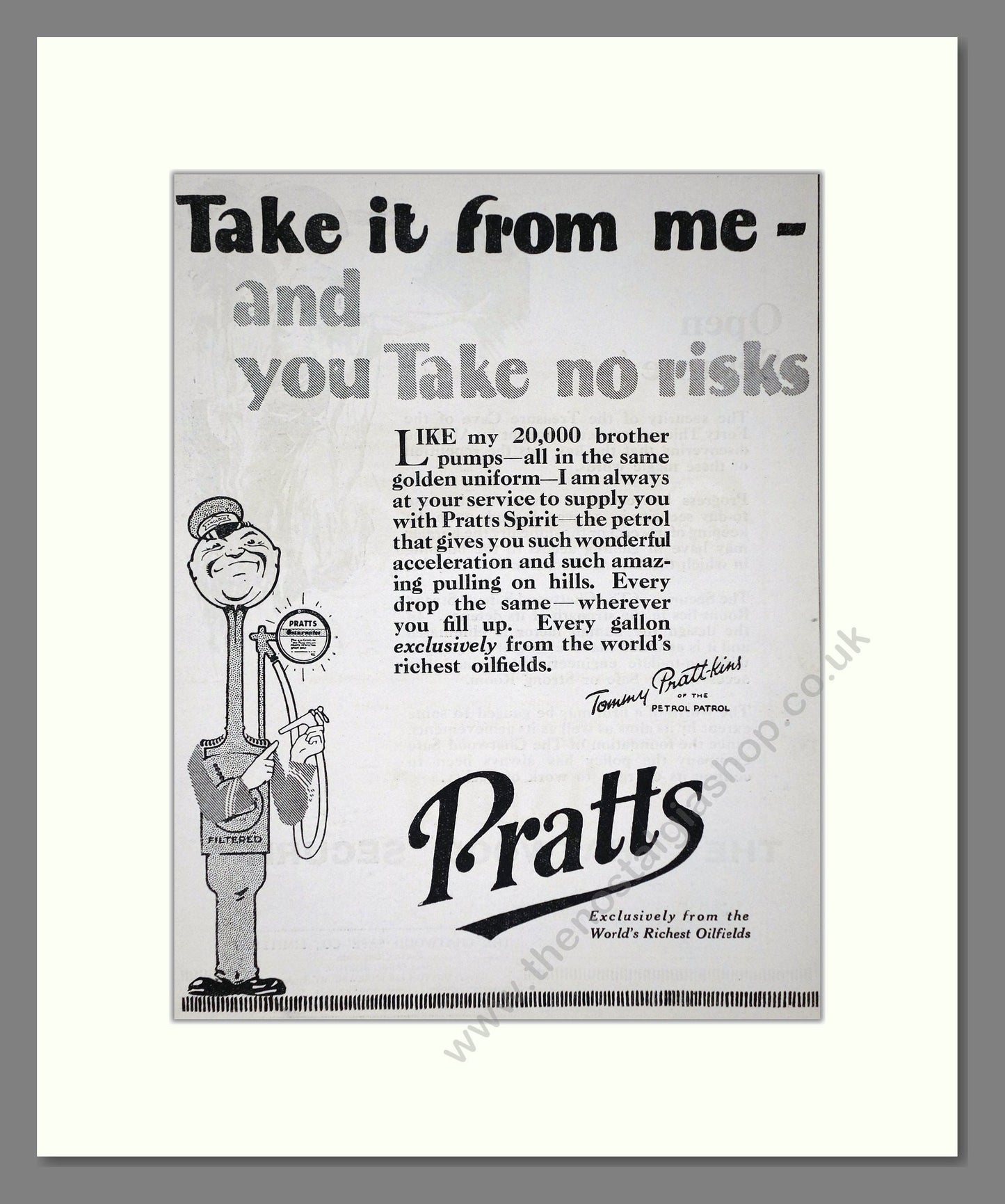 Pratts - Take No Risks. Vintage Advert 1927 (ref AD65605)
