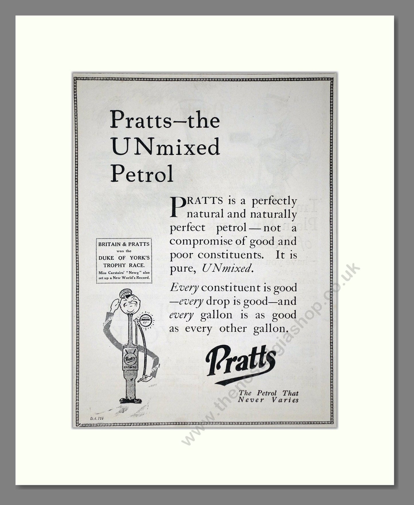 Pratts - Unmixed Petrol. Vintage Advert 1926 (ref AD65611)