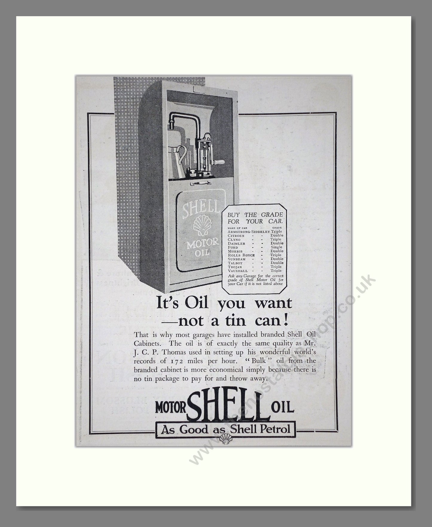Shell - Motor Oil. Vintage Advert 1926 (ref AD65612)