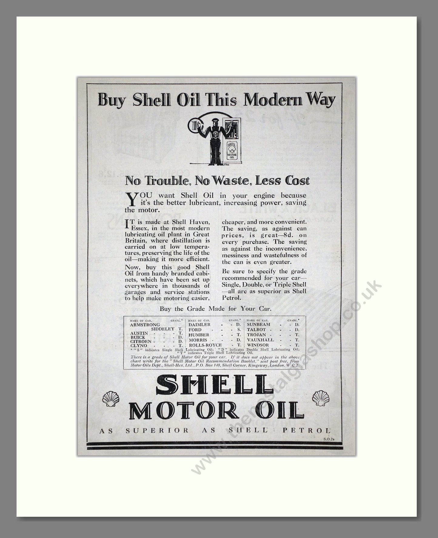 Shell - Motor Oil. Vintage Advert 1926 (ref AD65618)