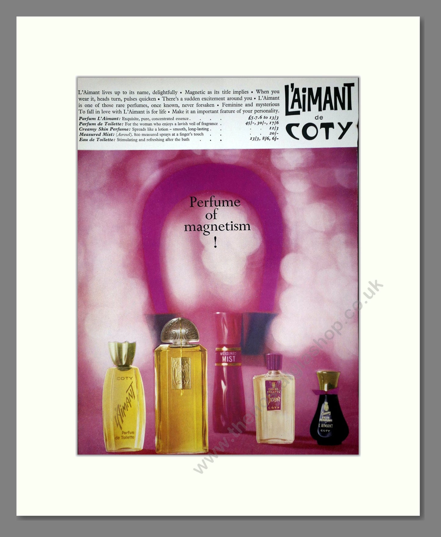 Coty - L'Aimant. Vintage Advert 1962 (ref AD66038)