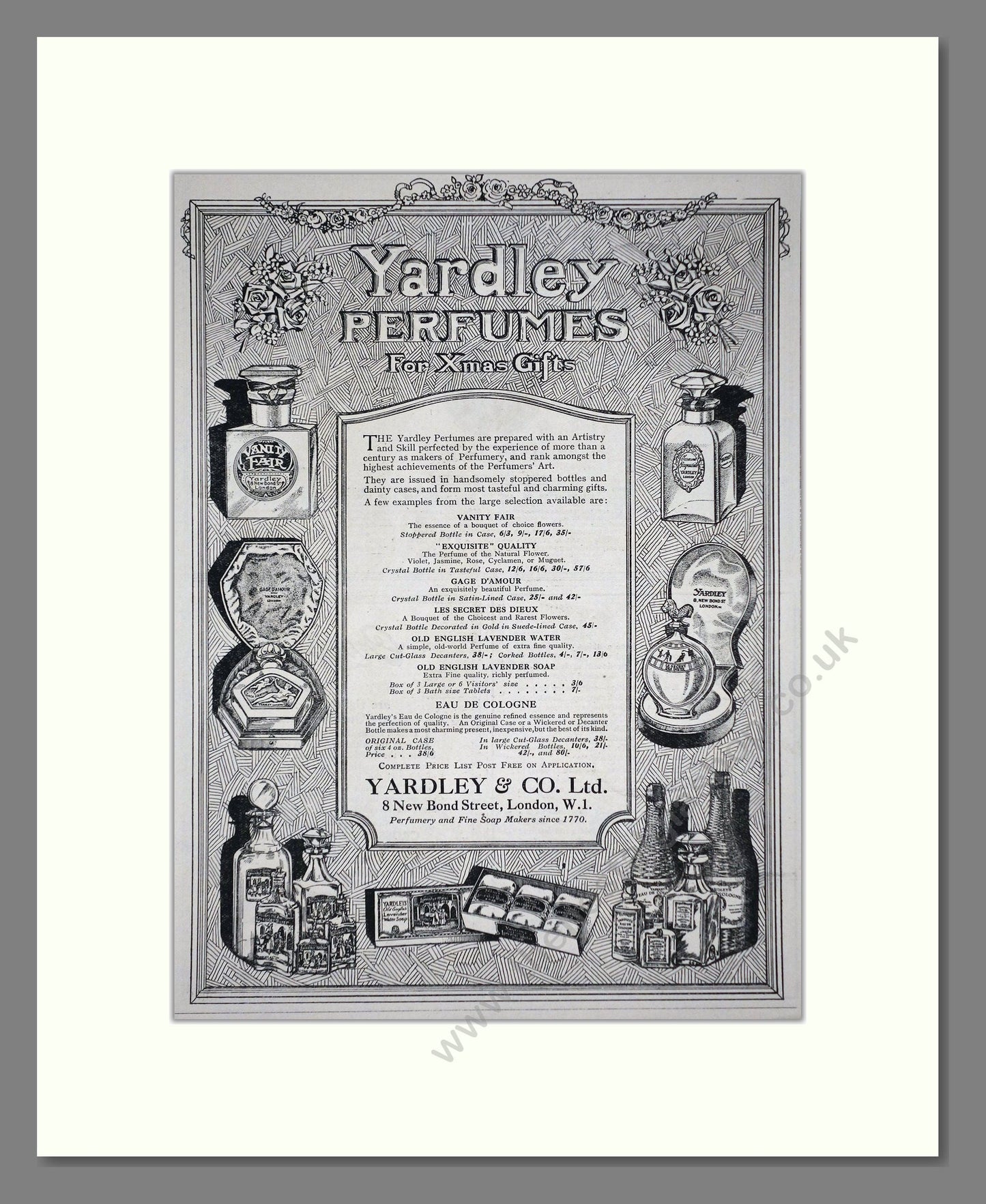 Yardley - Perfumes For Xmas. Vintage Advert 1920 (ref AD66235)