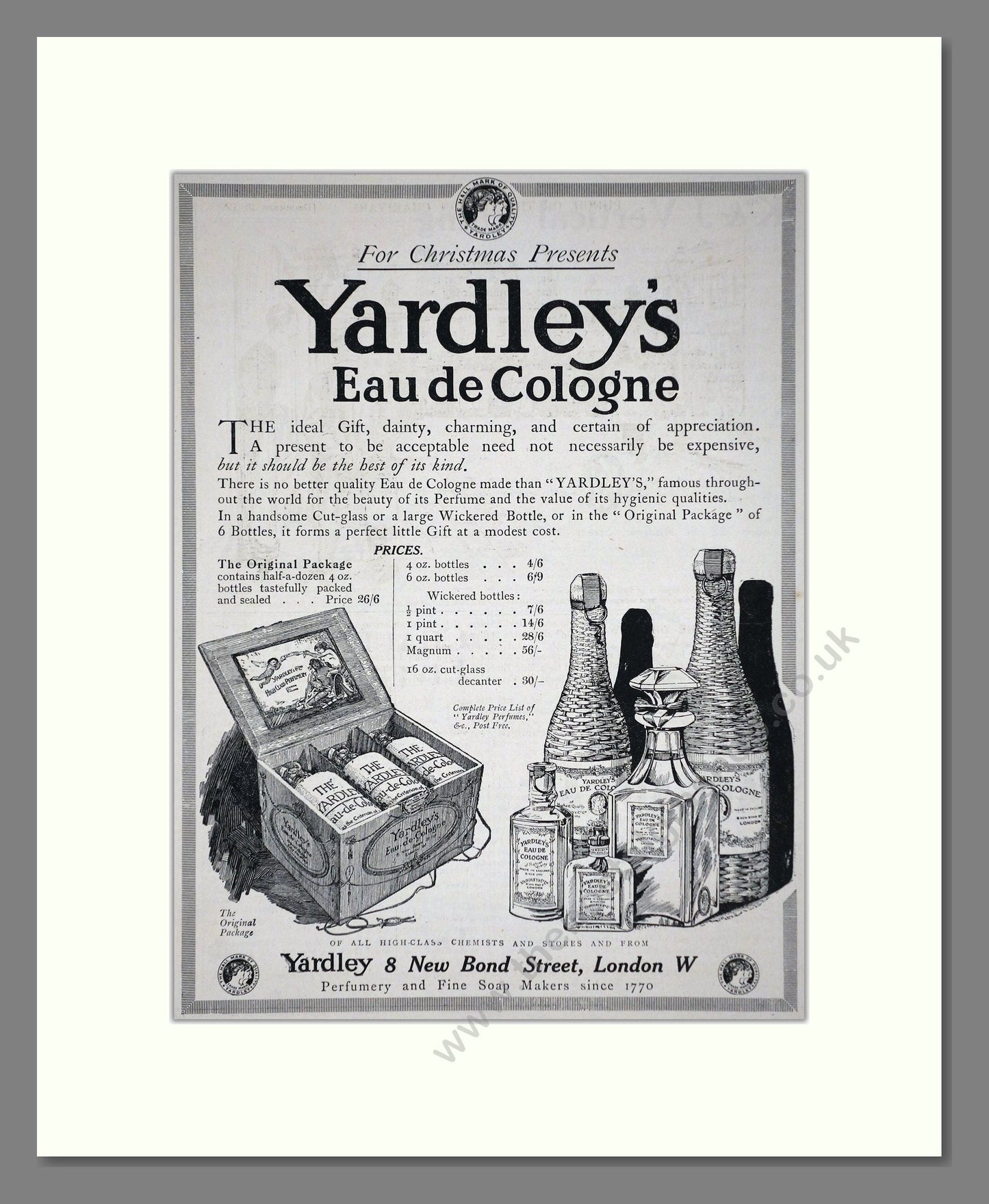Yardley - Eau De Cologne. Vintage Advert 1918 (ref AD66237)