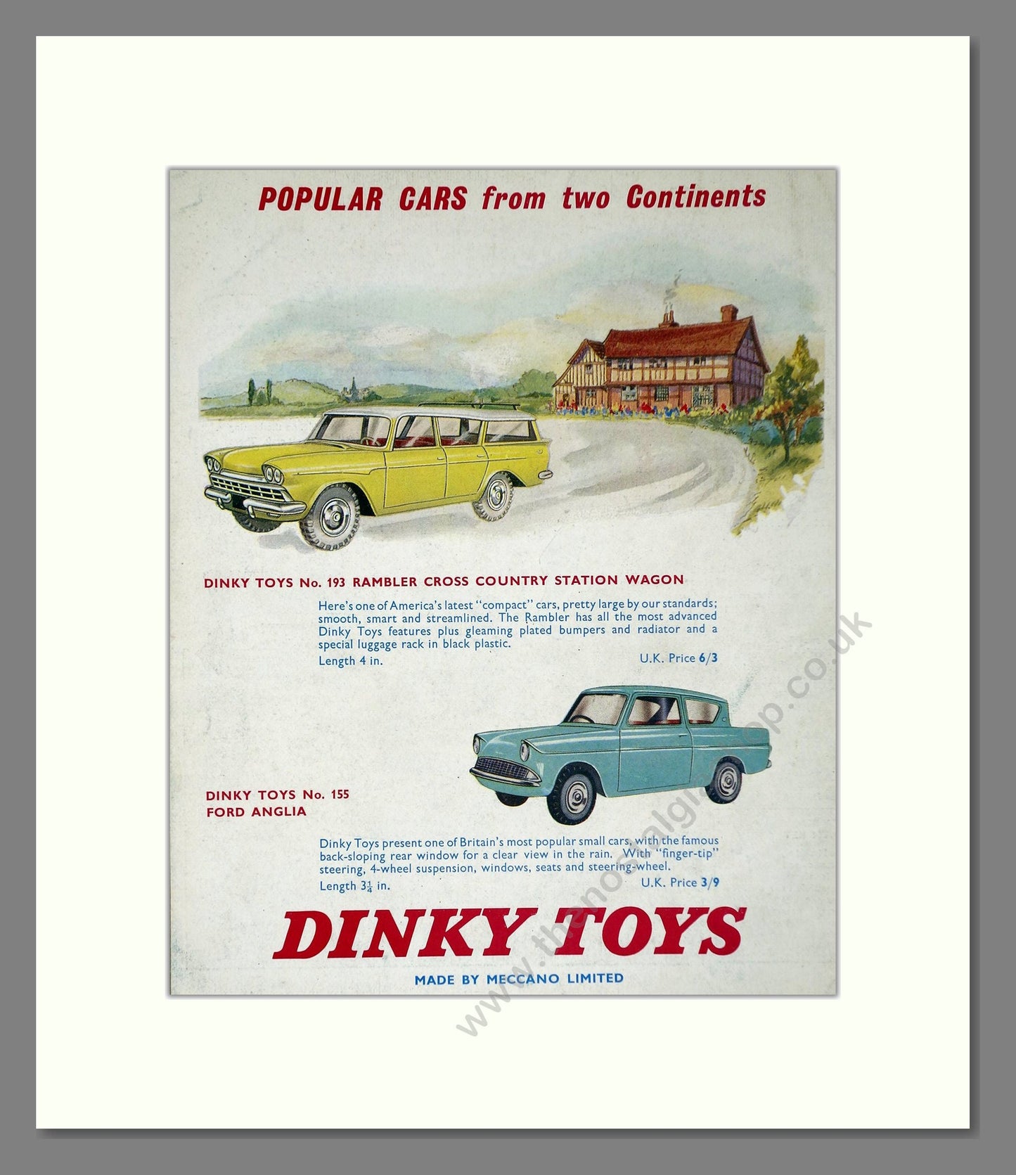 Dinky Toys - Rambler Station Wagon / Ford Anglia. Vintage Advert 1961 (ref AD65676)
