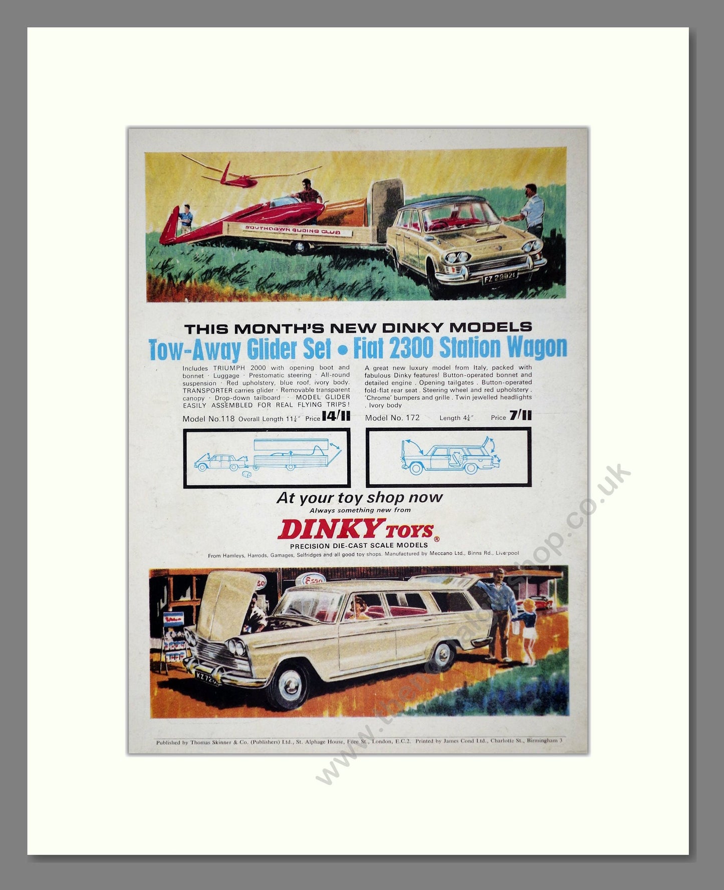 Dinky Toys - Tow-Away Glider Set / Fiat 2300 Station Wagon. Vintage Advert 1965 (ref AD65700)