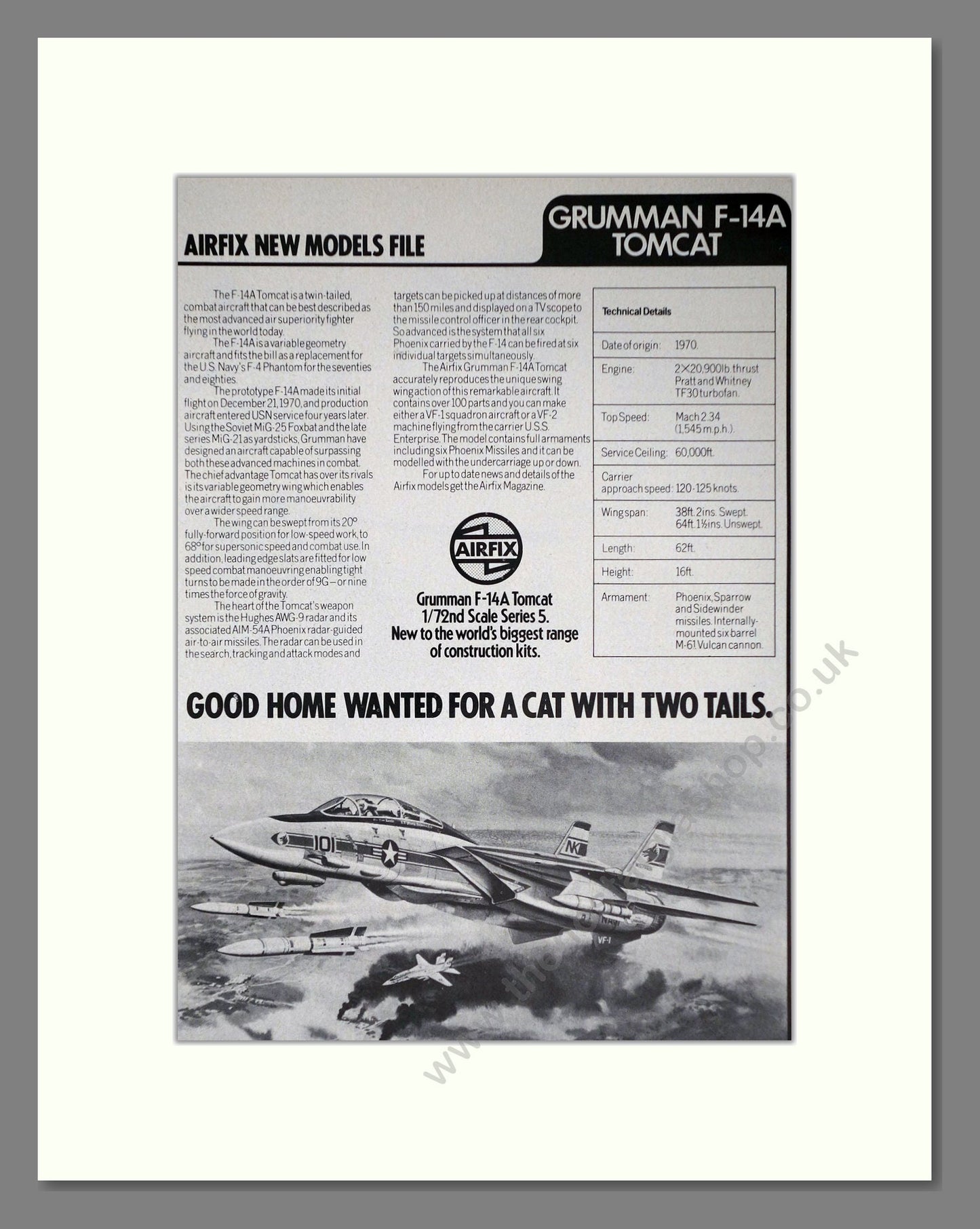 Airfix - Grumman F14A Tomcat. Vintage Advert 1976 (ref AD65846)