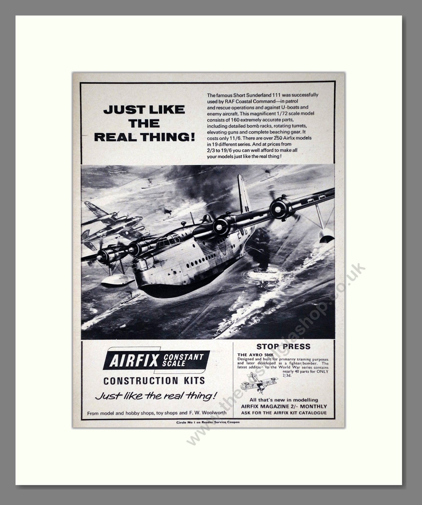 Airfix - Short Sunderland. Vintage Advert 1967 (ref AD65862)